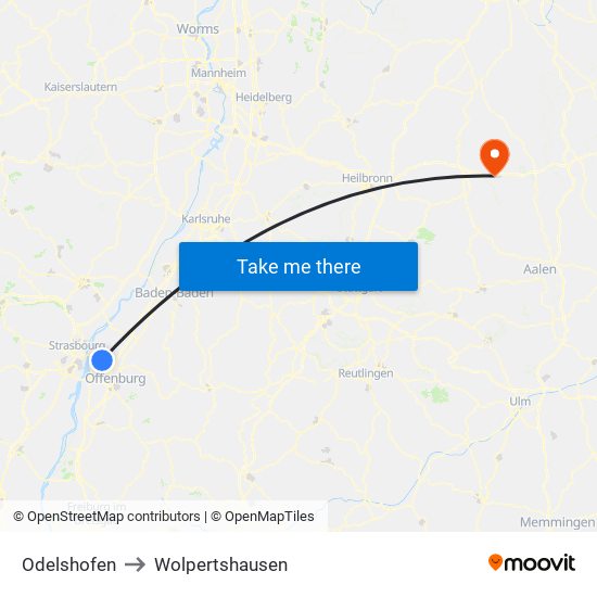 Odelshofen to Wolpertshausen map