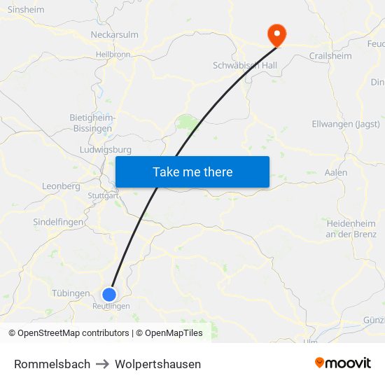 Rommelsbach to Wolpertshausen map
