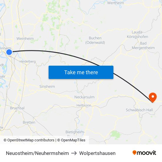 Neuostheim/Neuhermsheim to Wolpertshausen map