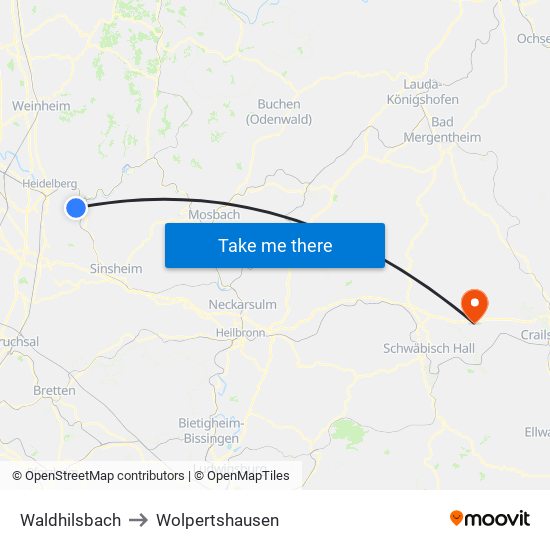 Waldhilsbach to Wolpertshausen map