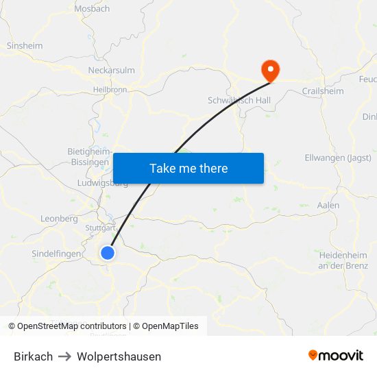 Birkach to Wolpertshausen map