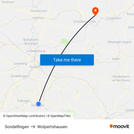 Sondelfingen to Wolpertshausen map