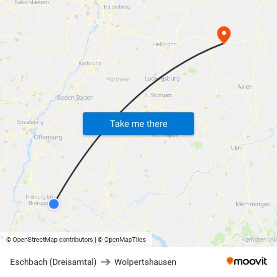 Eschbach (Dreisamtal) to Wolpertshausen map