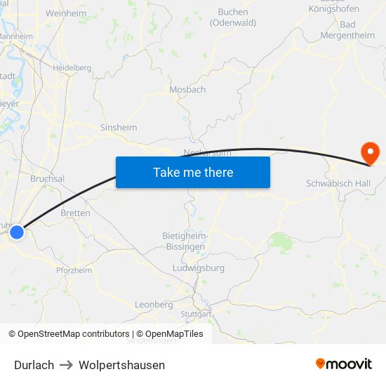 Durlach to Wolpertshausen map