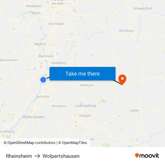 Rheinsheim to Wolpertshausen map