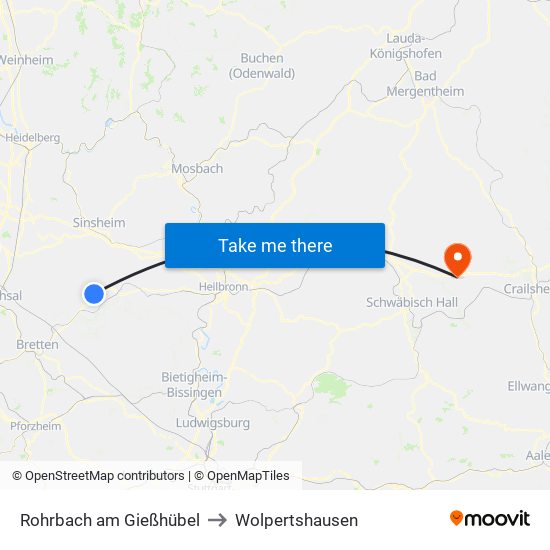 Rohrbach am Gießhübel to Wolpertshausen map