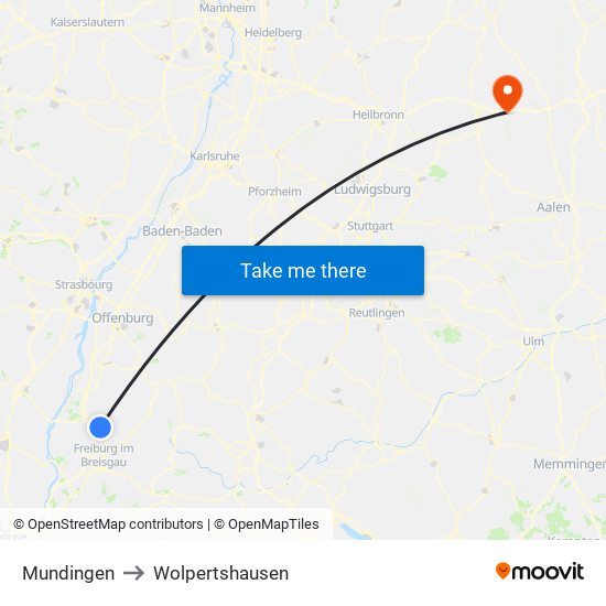 Mundingen to Wolpertshausen map