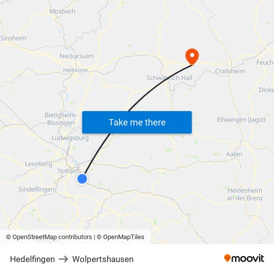 Hedelfingen to Wolpertshausen map