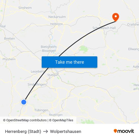 Herrenberg (Stadt) to Wolpertshausen map