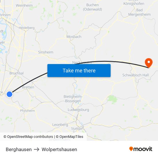 Berghausen to Wolpertshausen map