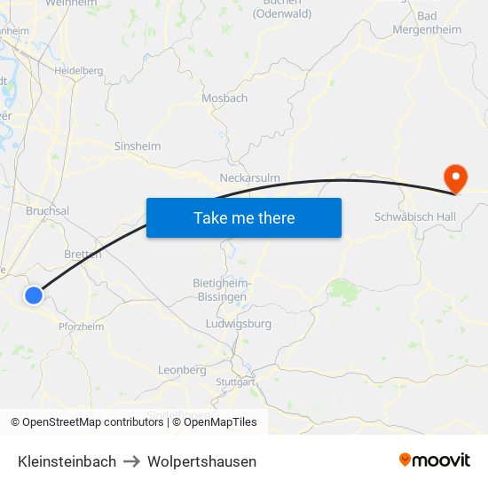 Kleinsteinbach to Wolpertshausen map