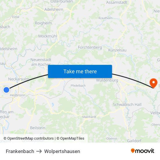 Frankenbach to Wolpertshausen map