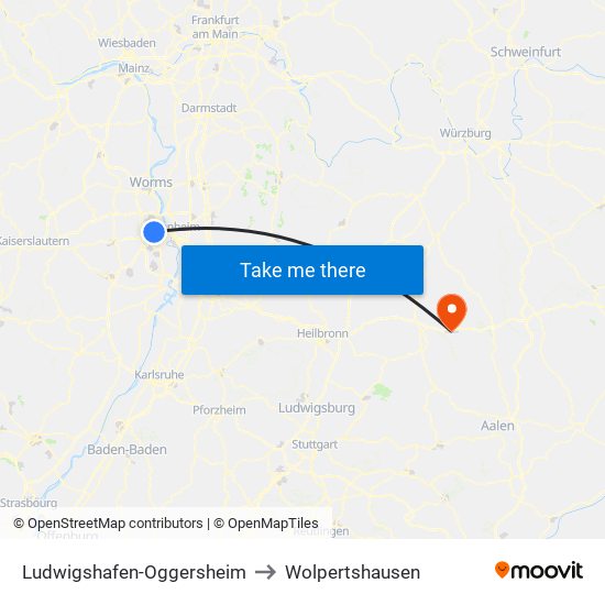 Ludwigshafen-Oggersheim to Wolpertshausen map