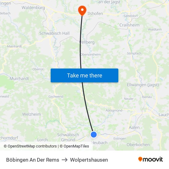 Böbingen An Der Rems to Wolpertshausen map