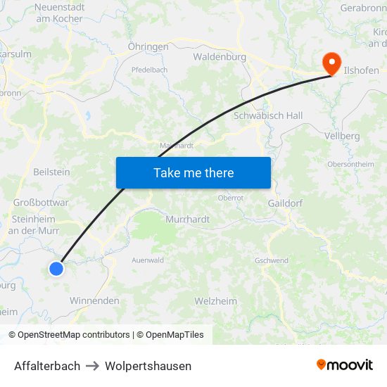 Affalterbach to Wolpertshausen map