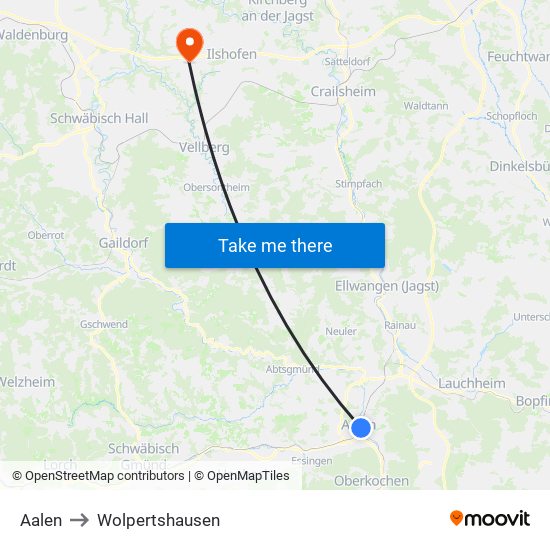 Aalen to Wolpertshausen map