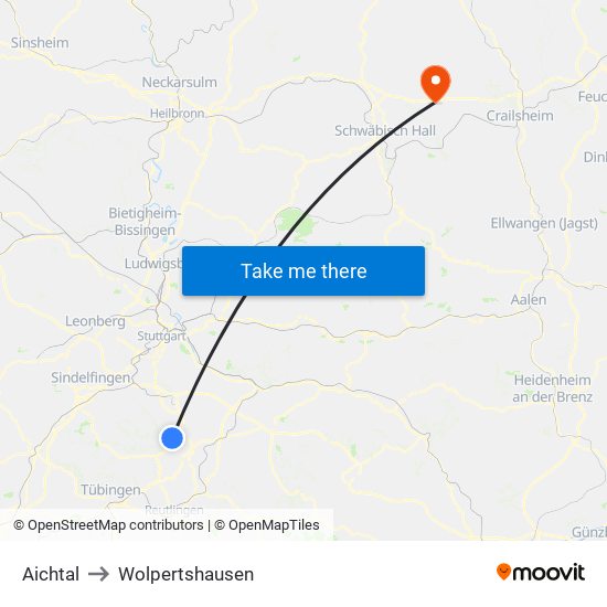 Aichtal to Wolpertshausen map