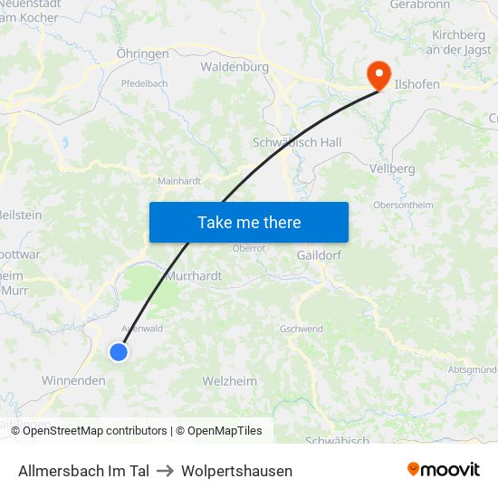 Allmersbach Im Tal to Wolpertshausen map