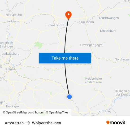 Amstetten to Wolpertshausen map