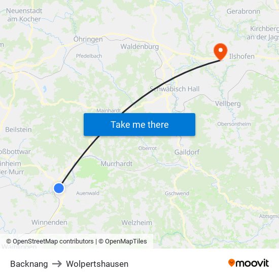 Backnang to Wolpertshausen map