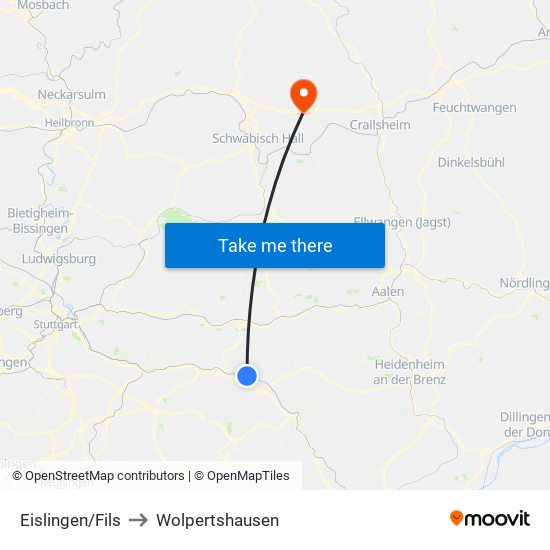 Eislingen/Fils to Wolpertshausen map