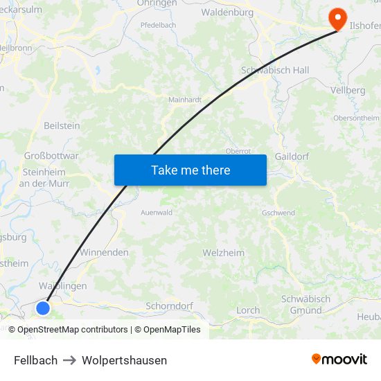 Fellbach to Wolpertshausen map