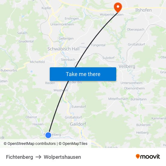 Fichtenberg to Wolpertshausen map
