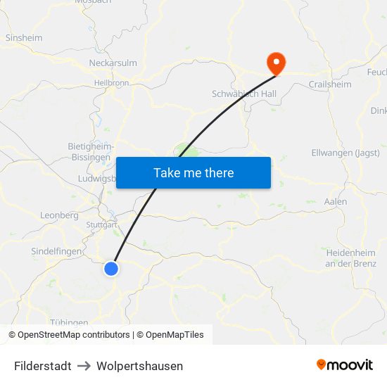 Filderstadt to Wolpertshausen map