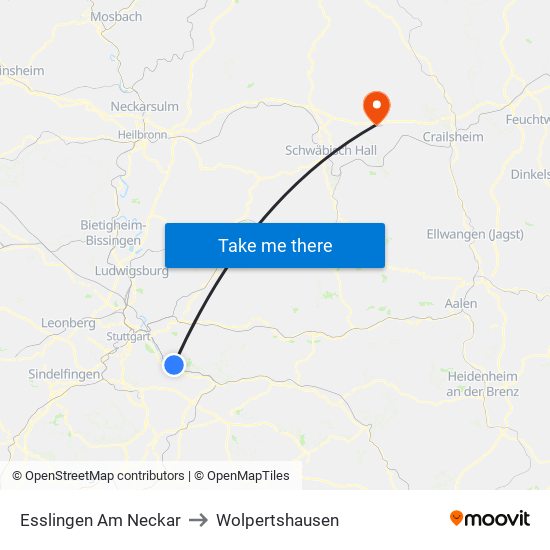 Esslingen Am Neckar to Wolpertshausen map