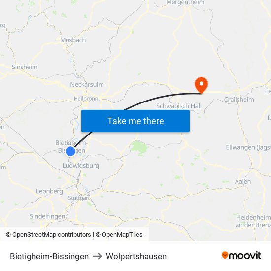 Bietigheim-Bissingen to Wolpertshausen map