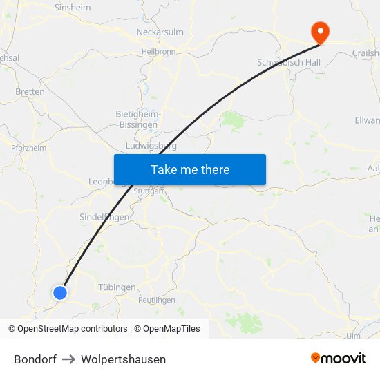 Bondorf to Wolpertshausen map