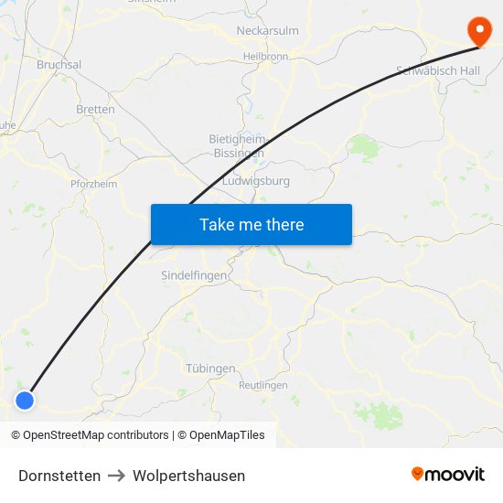 Dornstetten to Wolpertshausen map