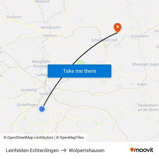Leinfelden-Echterdingen to Wolpertshausen map