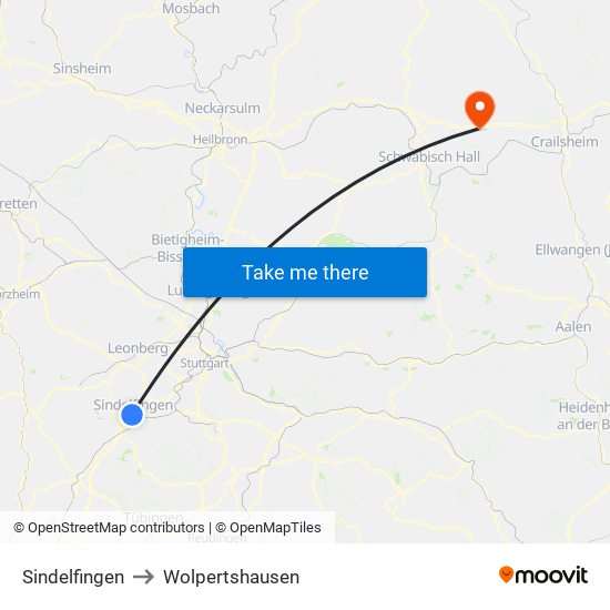 Sindelfingen to Wolpertshausen map