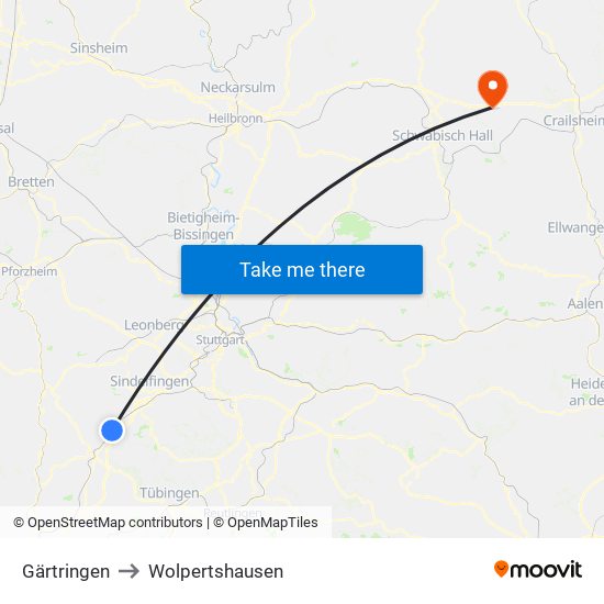 Gärtringen to Wolpertshausen map