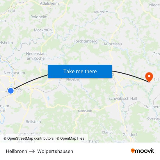Heilbronn to Wolpertshausen map