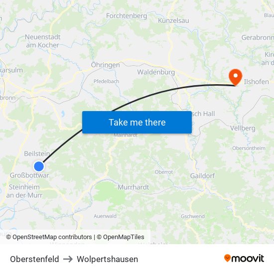 Oberstenfeld to Wolpertshausen map