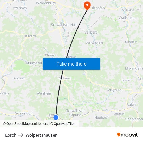 Lorch to Wolpertshausen map