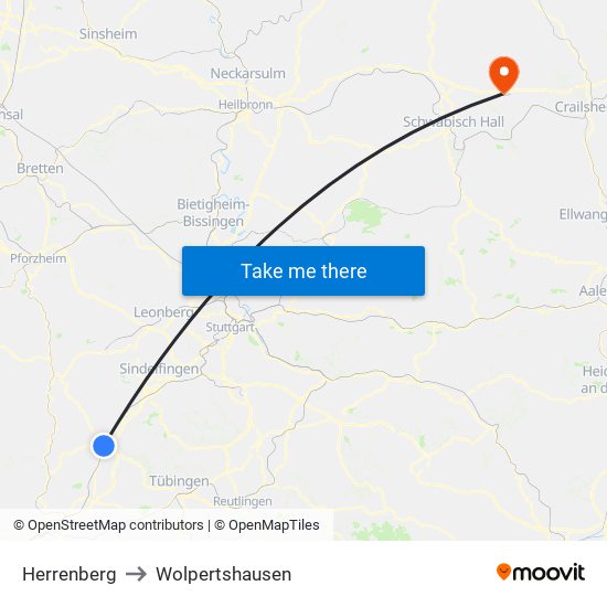 Herrenberg to Wolpertshausen map