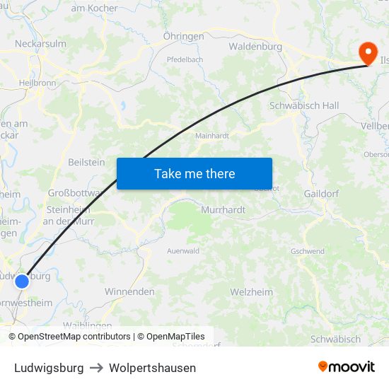 Ludwigsburg to Wolpertshausen map