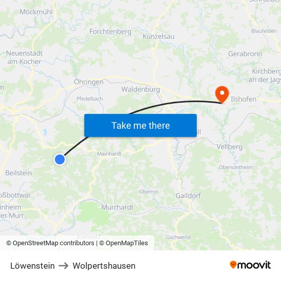 Löwenstein to Wolpertshausen map
