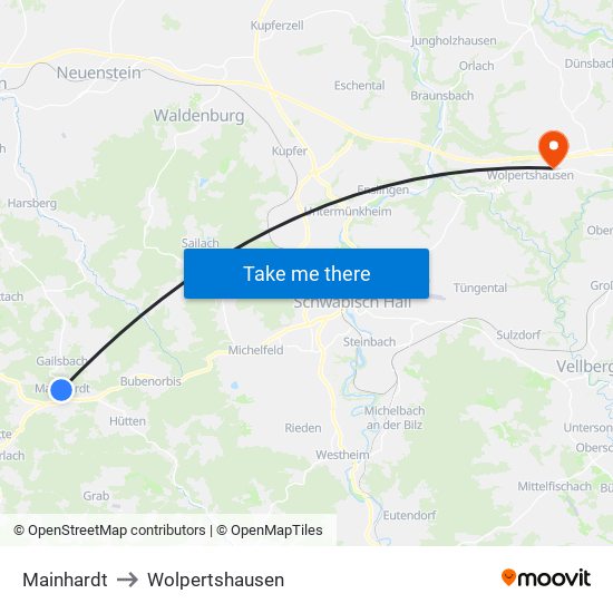 Mainhardt to Wolpertshausen map