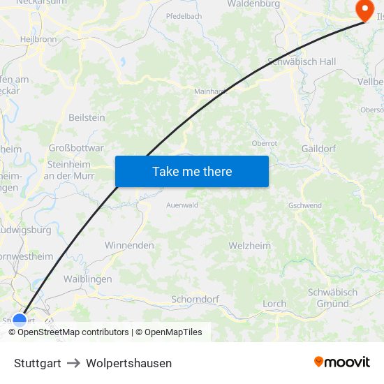 Stuttgart to Wolpertshausen map