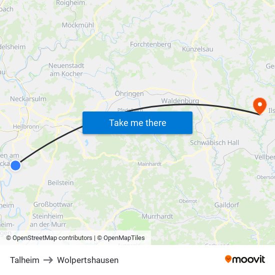 Talheim to Wolpertshausen map