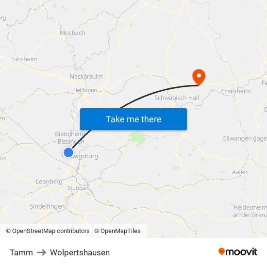 Tamm to Wolpertshausen map
