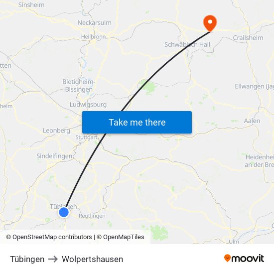 Tübingen to Wolpertshausen map