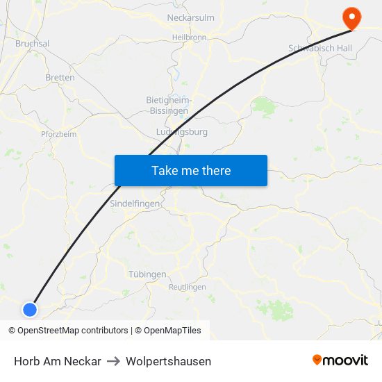 Horb Am Neckar to Wolpertshausen map