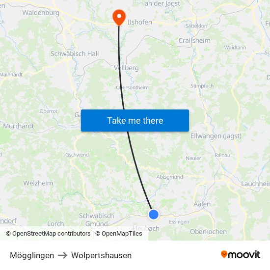 Mögglingen to Wolpertshausen map