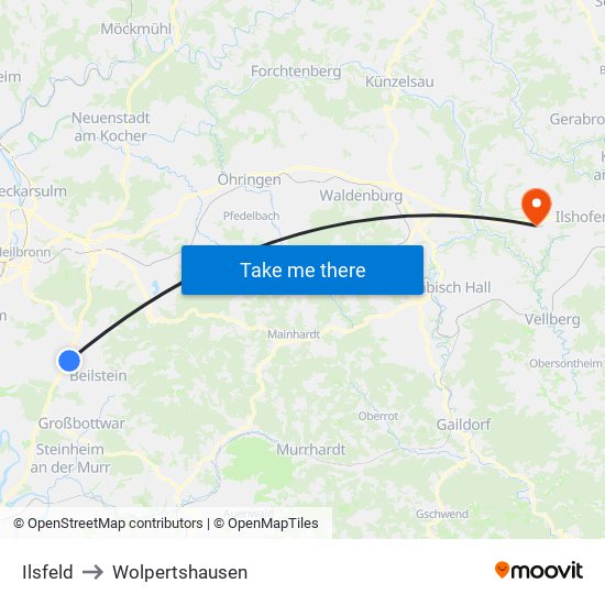 Ilsfeld to Wolpertshausen map