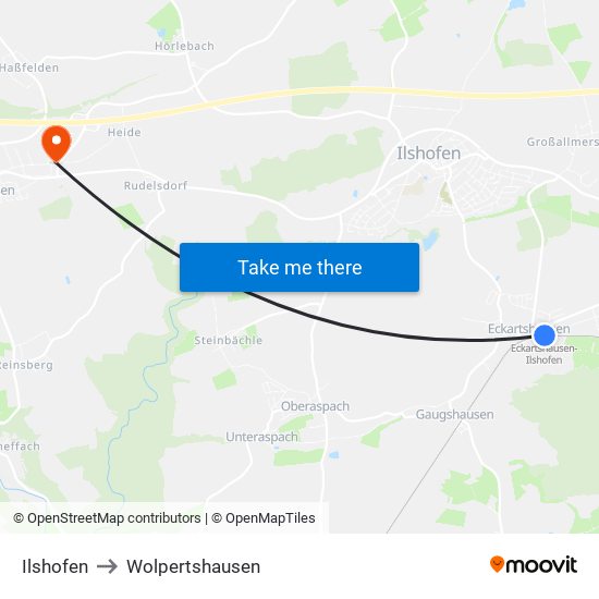 Ilshofen to Wolpertshausen map